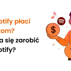 Ilustracja artysty z gitarą, słuchawkami i monetą z symbolem dolara.