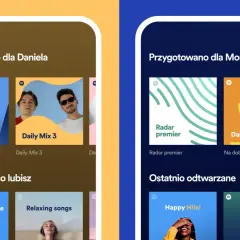 Dwa ekrany telefonu z interfejsem Spotify, prezentujące spersonalizowane playlisty dla Daniela i Moniki.